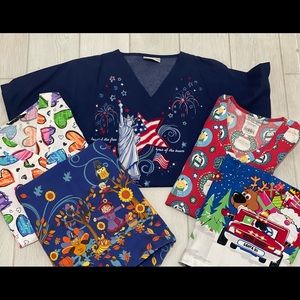 Holiday scrubs lot of 5